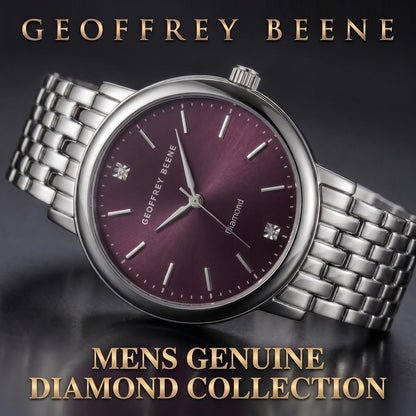 Geoffrey Beene Men’s Round Silver Watch 41mm Gray Sunray Dial Bracelet Diamond Accent