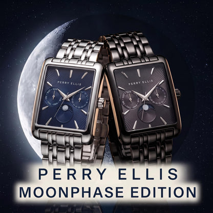 Perry Ellis Men's Rectangular Moonphase Watch, Alloy Bracelet, Gift