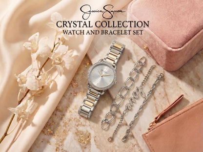 Jessica Simpson Women’s Watch Set Silver 32mm Silver Dial Bracelet Set