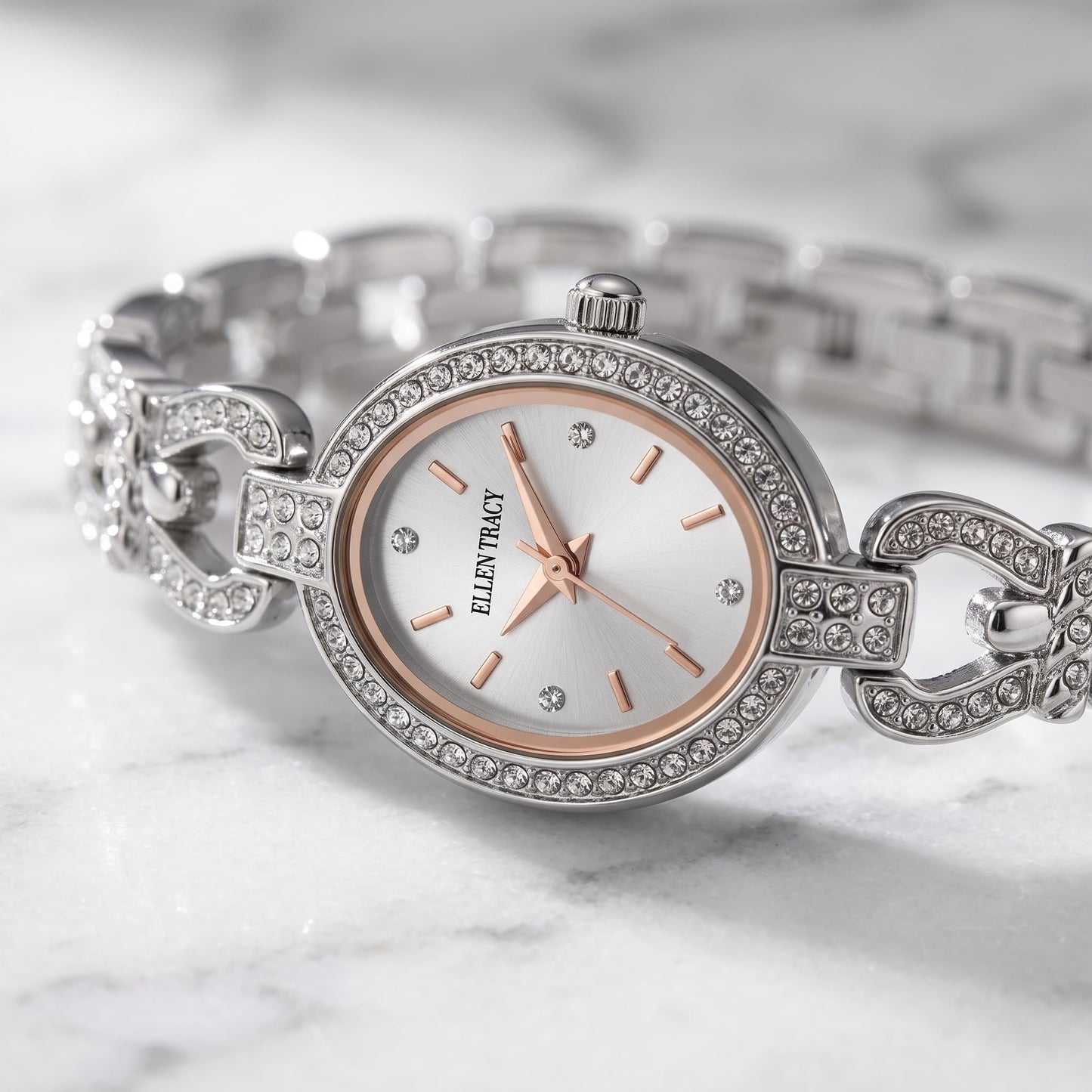 Ellen Tracy Women's 21mm Oval Case Quartz Bracelet Watch Metal
