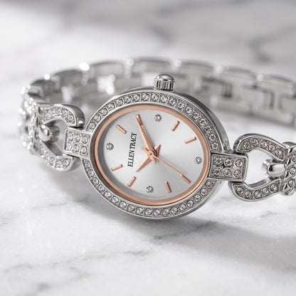 Ellen Tracy Women's 21mm Oval Case Quartz Bracelet Watch Metal