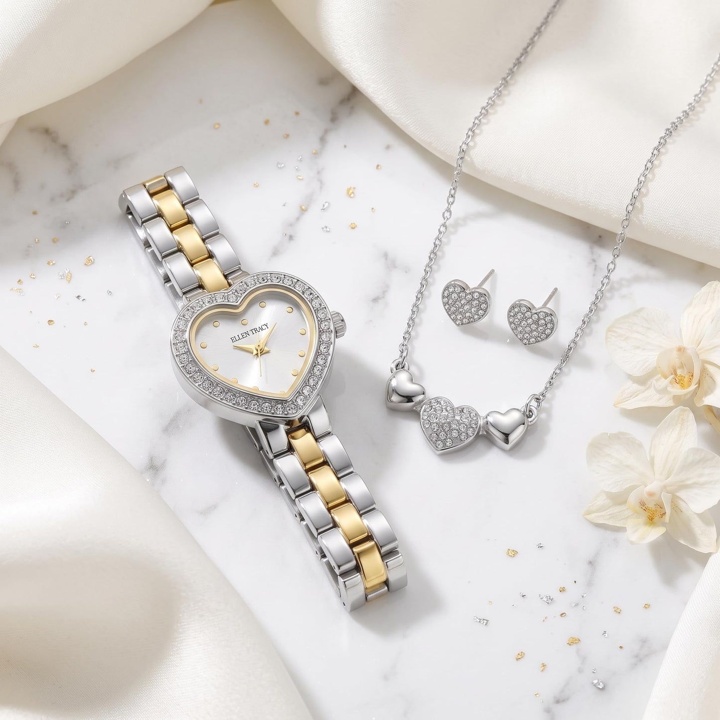 ELLEN TRACY Women's Heart-Shape Case Quartz Bracelet Watch Metal