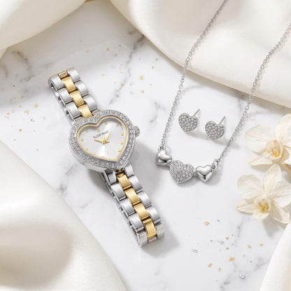 ELLEN TRACY Women's Heart-Shape Case Quartz Bracelet Watch Metal