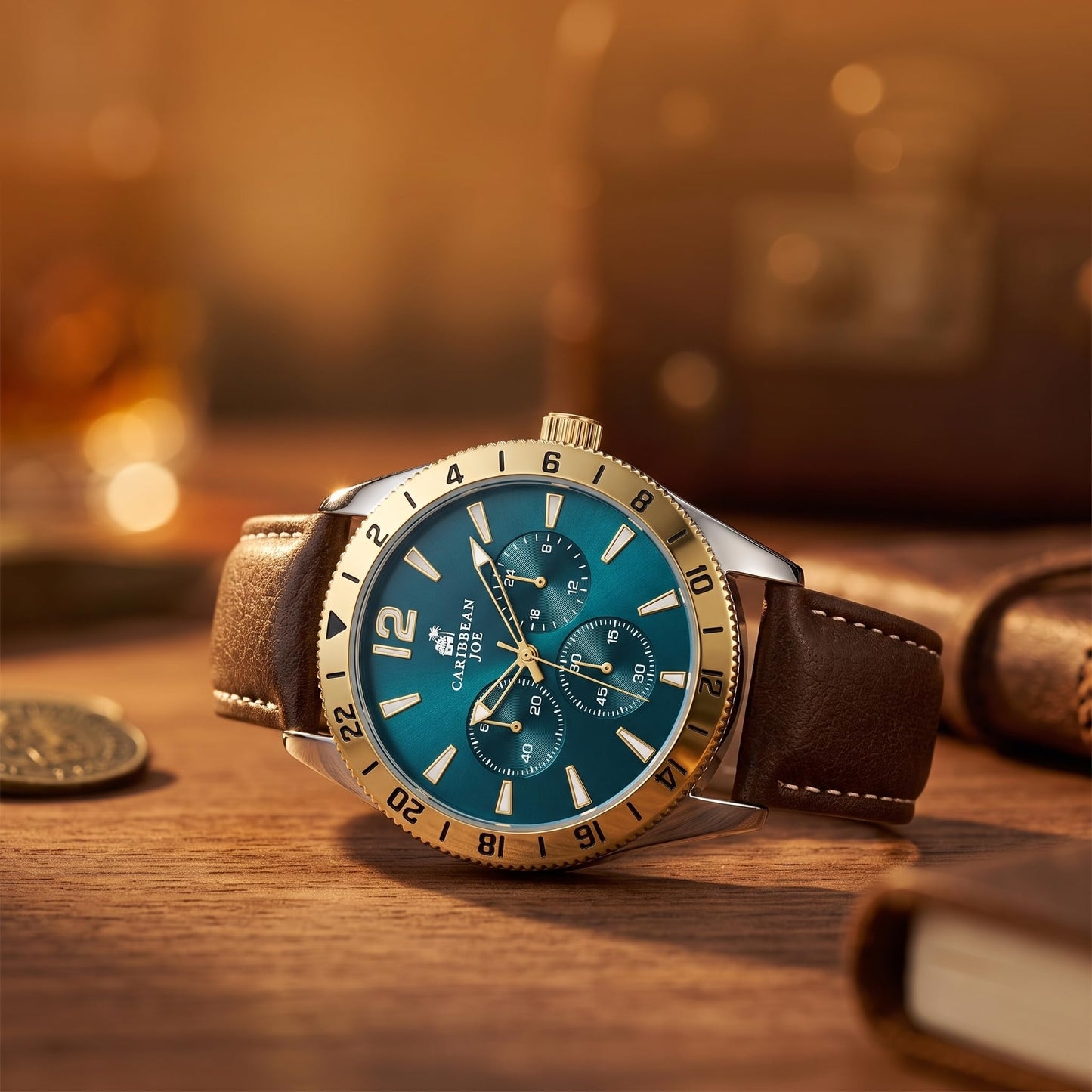 CARIBBEAN JOE Men's 42mm Analog Quartz Watch PU Strap