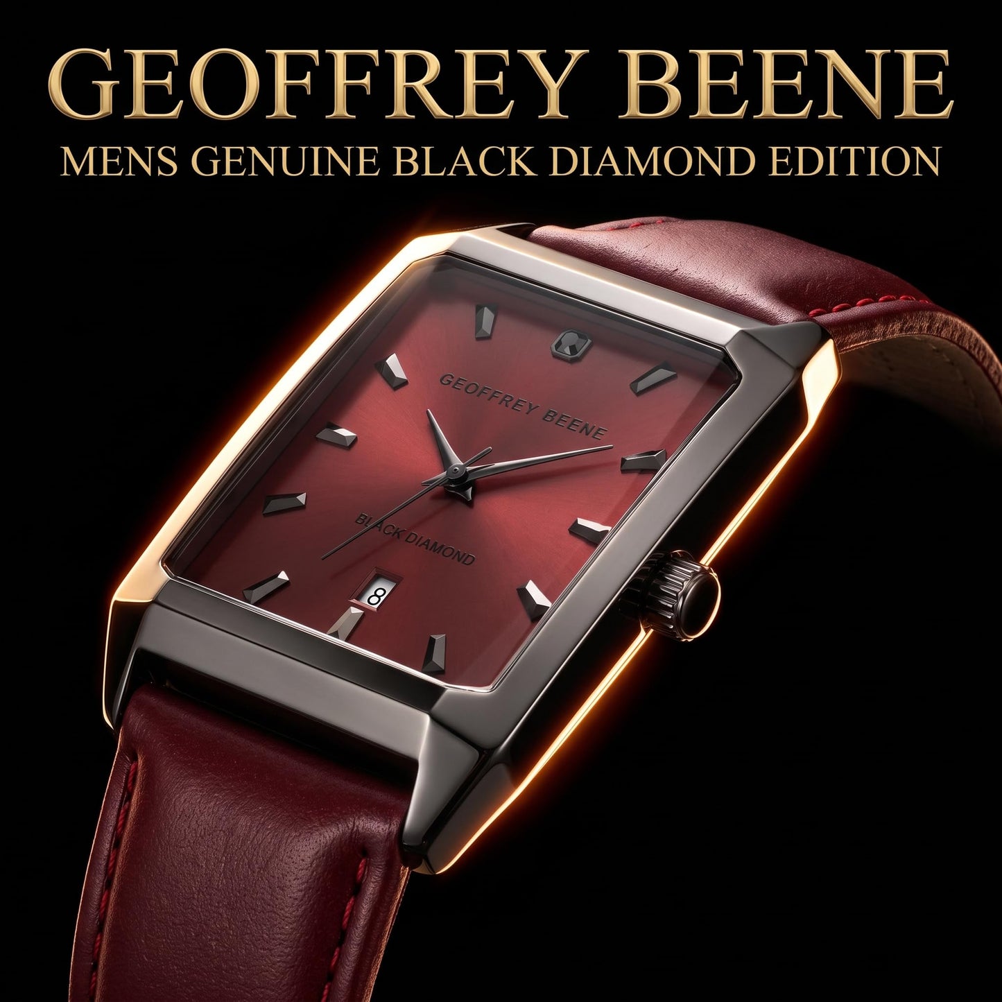 Geoffrey Beene Men's 34mm Slim Rectangular Quartz Watch PU Strap