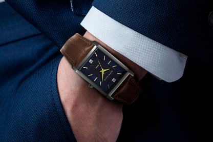 Perry Ellis Ultra Slim Men's Watch – Rectangular Gold-Tone, Black Textured Dial with Diamond Accents, Gold Faceted Indexes, Adjustable Black Leather Strap, Quartz Analog Fashion Accessory