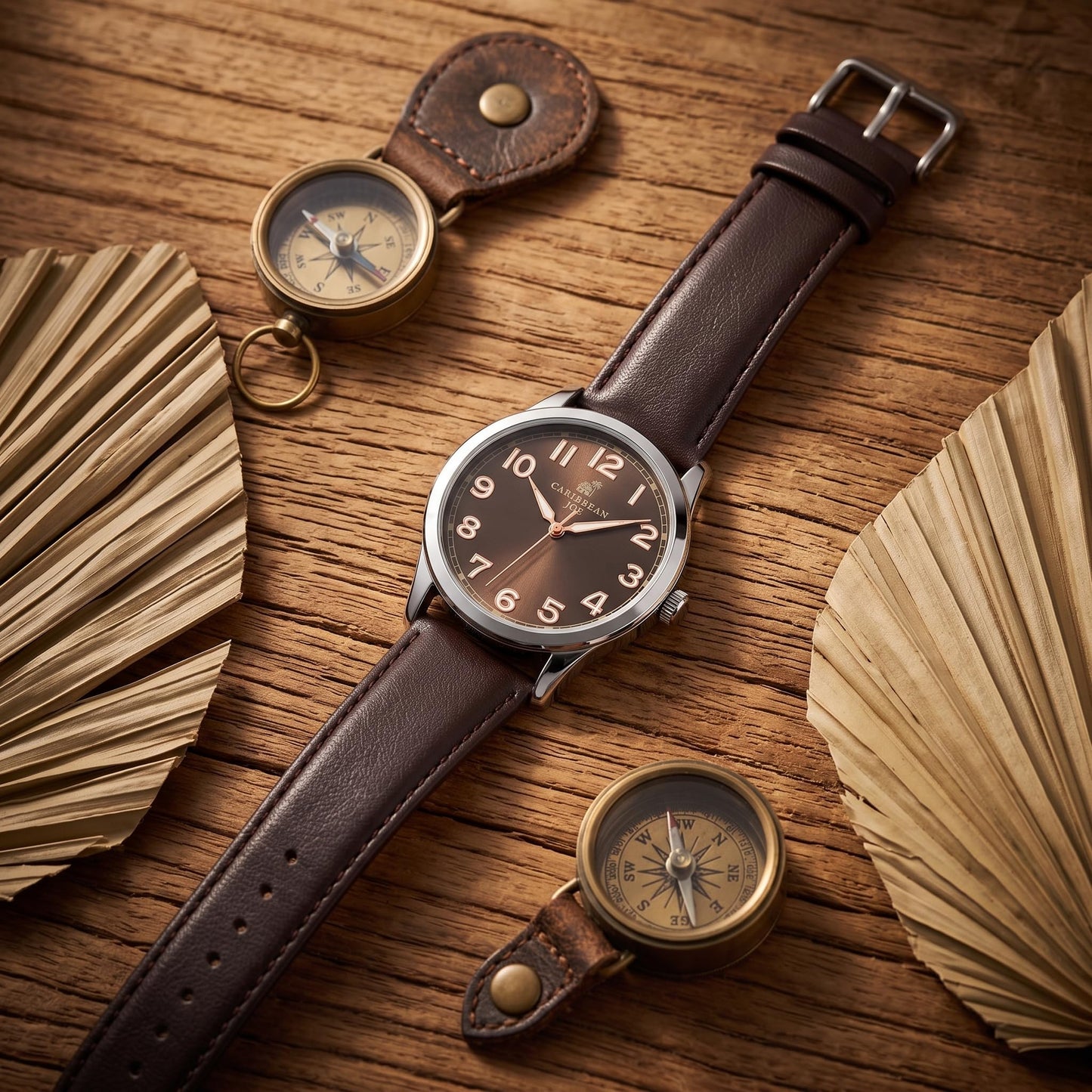 CARIBBEAN JOE Men's 41mm Quartz Analog Watch PU Strap Office