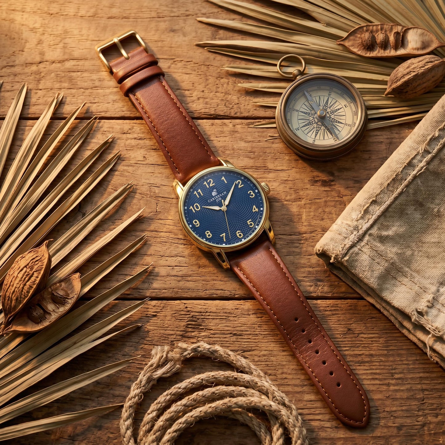 CARIBBEAN JOE Men's 41mm Quartz Watch PU Strap Office-to-Weekend