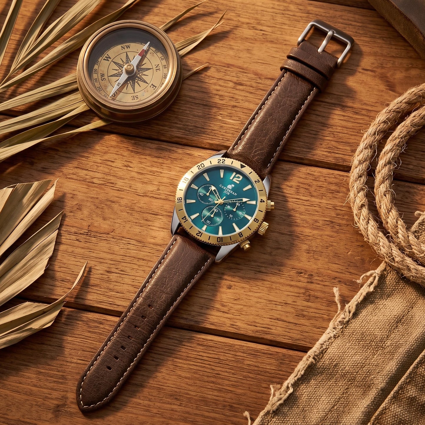 CARIBBEAN JOE Men's 42mm Analog Quartz Watch PU Strap