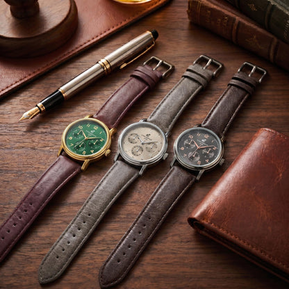 CARIBBEAN JOE Men’s Watch, 41mm Round Case, Goldtone, Green Sunray Dial, Arabic Markers, Decorative Dial Markers, Brown PU Strap