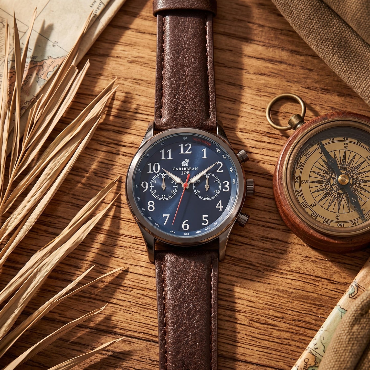 CARIBBEAN JOE Men's 42mm Quartz Watch Outdoor PU Strap Analog