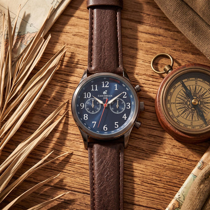 CARIBBEAN JOE Men's 42mm Quartz Watch Outdoor PU Strap Analog