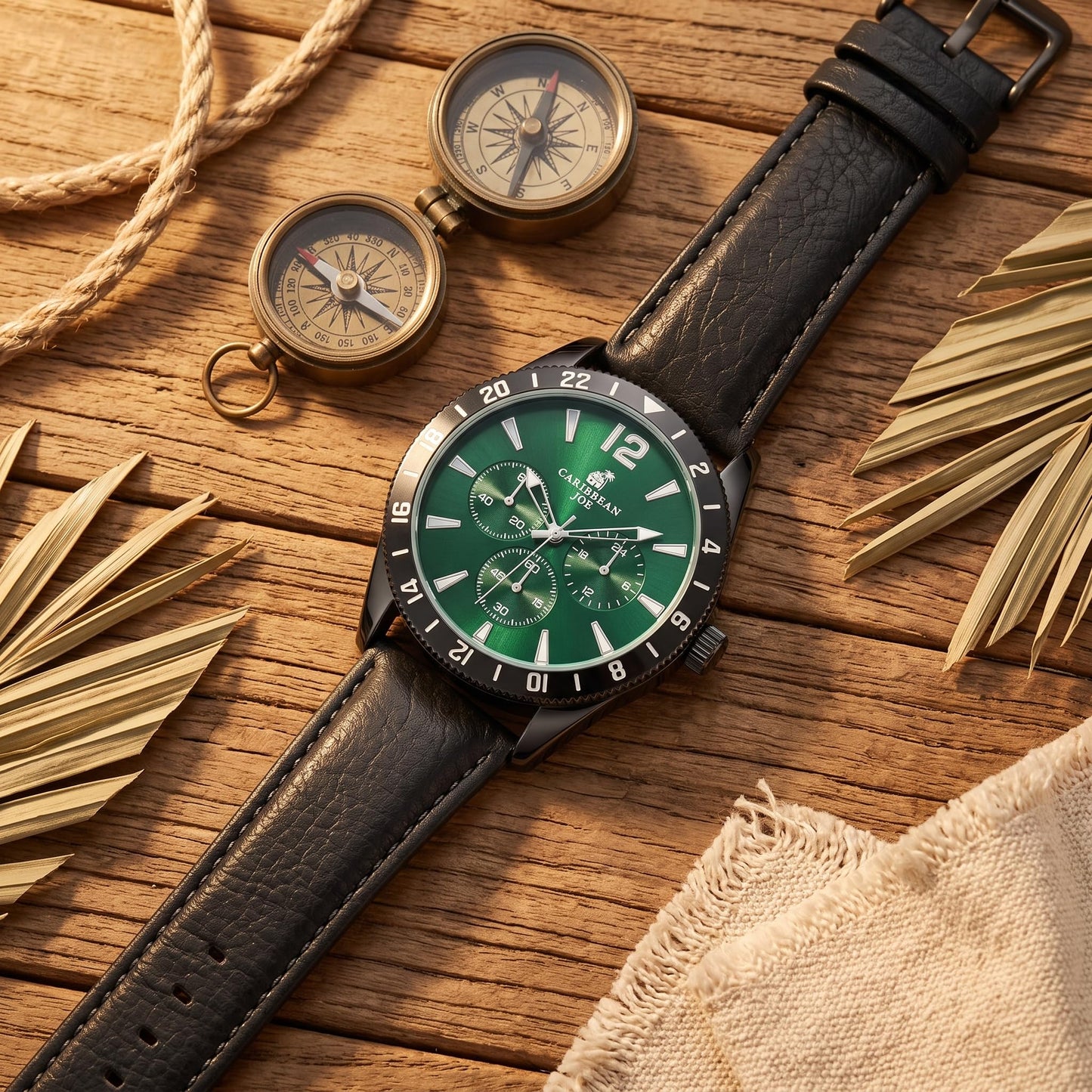 CARIBBEAN JOE Men's 42mm Analog Quartz Watch PU Strap
