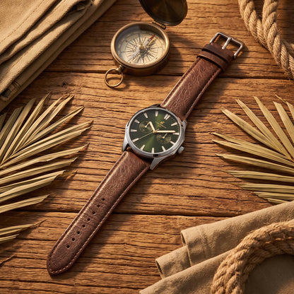 CARIBBEAN JOE Men's 41.5mm Quartz Analog Watch PU Strap Professional