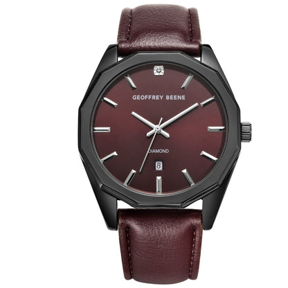 Geoffrey Beene Men's Minimalist Vegan Leather | Round | 43 MM