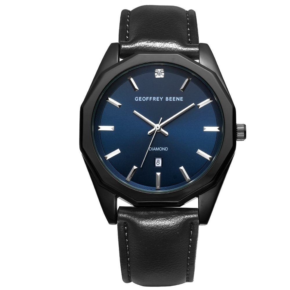 Geoffrey Beene Men's Minimalist Vegan Leather | Round | 43 MM