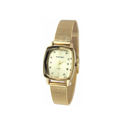 Ellen Tracy Womens Mesh Bracelet Watch | Cushion Sunray Dial With Crystals | 23 MM