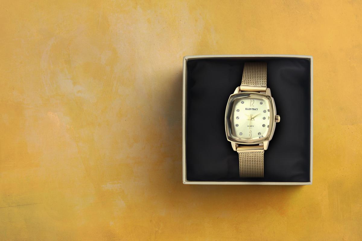 Ellen Tracy Womens Mesh Bracelet Watch | Cushion Sunray Dial With Crystals | 23 MM