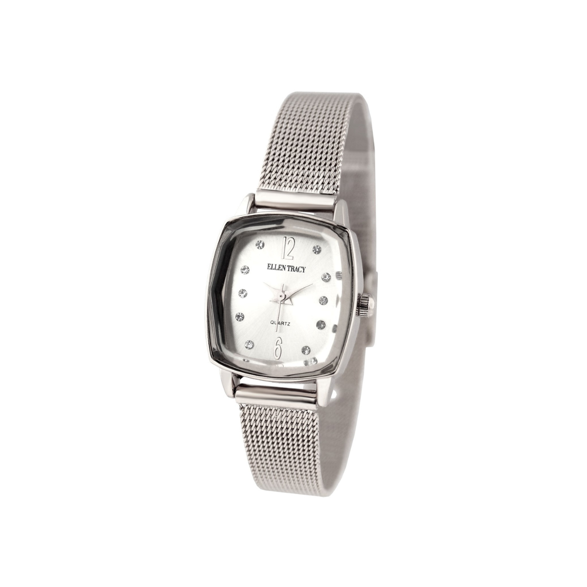 Ellen Tracy Womens Mesh Bracelet Watch | Cushion Sunray Dial With Crystals | 23 MM