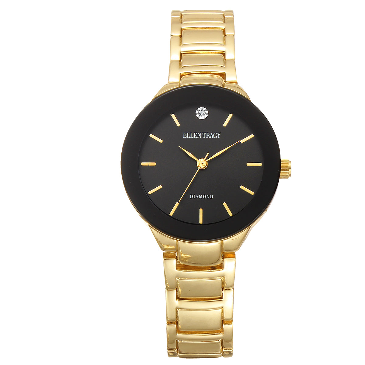 Ellen Tracy Diamond Collection Womens Metal Bracelet Watch | Round Sunray Dial | 32 MM