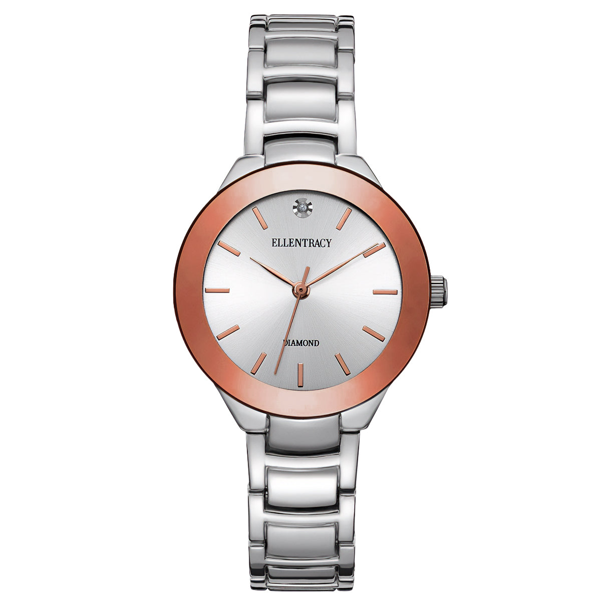 Ellen Tracy Diamond Collection Womens Metal Bracelet Watch | Round Sunray Dial | 32 MM