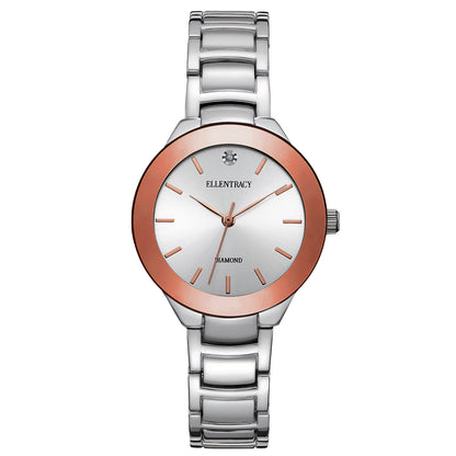 Ellen Tracy Diamond Collection Womens Metal Bracelet Watch | Round Sunray Dial | 32 MM
