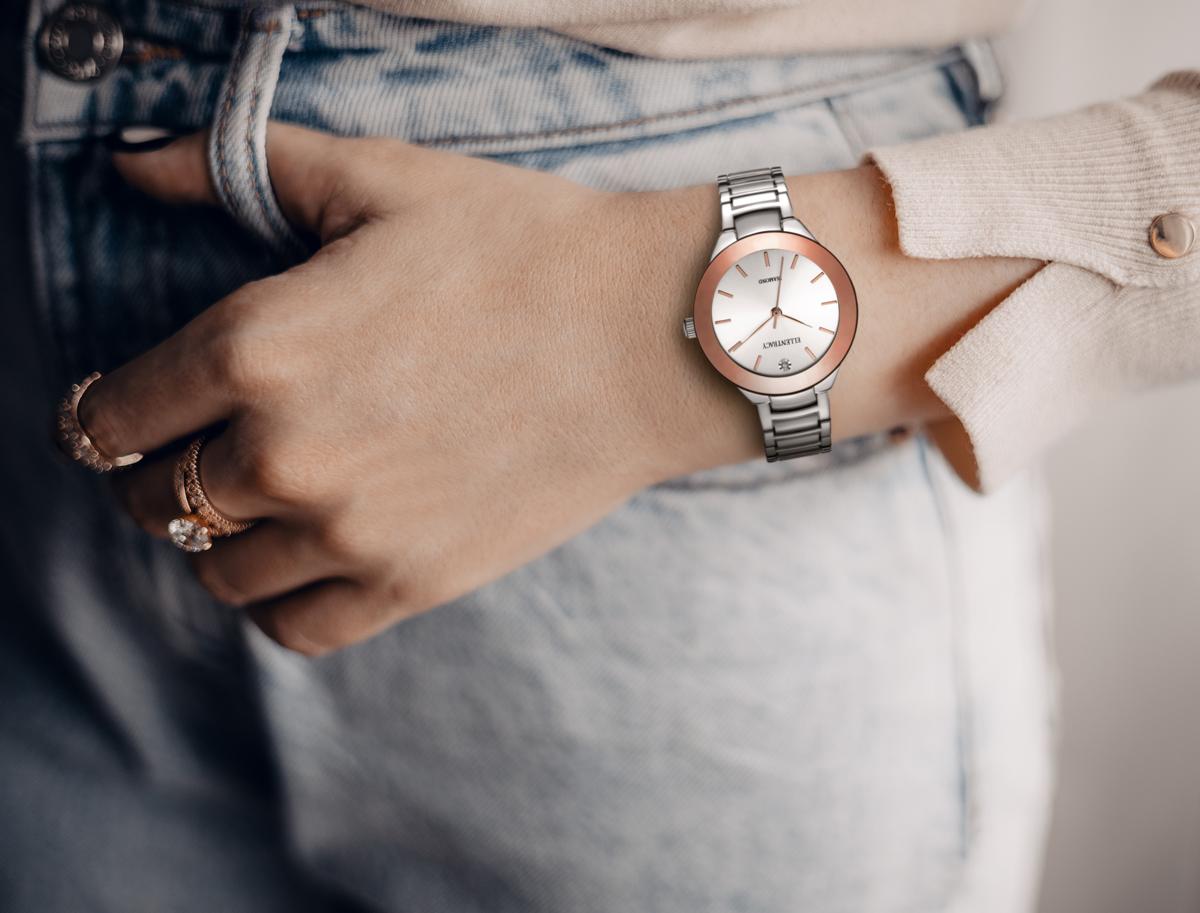 Ellen Tracy Diamond Collection Womens Metal Bracelet Watch | Round Sunray Dial | 32 MM