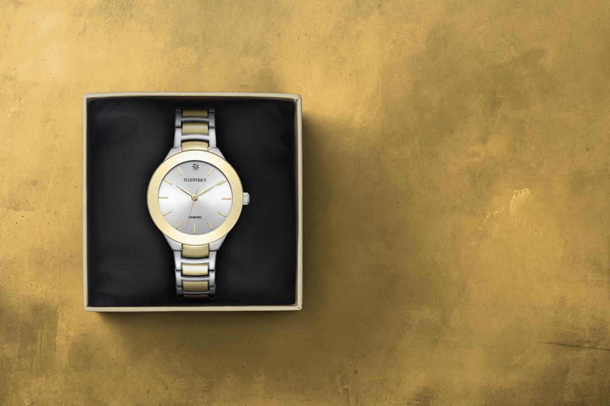 Ellen Tracy Diamond Collection Womens Metal Bracelet Watch | Round Sunray Dial | 32 MM