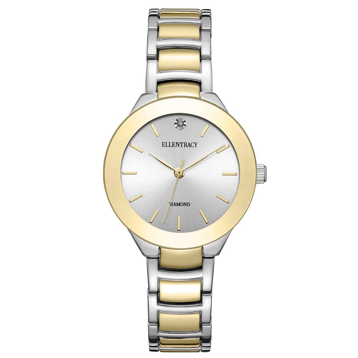 Ellen Tracy Diamond Collection Womens Metal Bracelet Watch | Round Sunray Dial | 32 MM