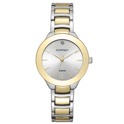 Ellen Tracy Diamond Collection Womens Metal Bracelet Watch | Round Sunray Dial | 32 MM