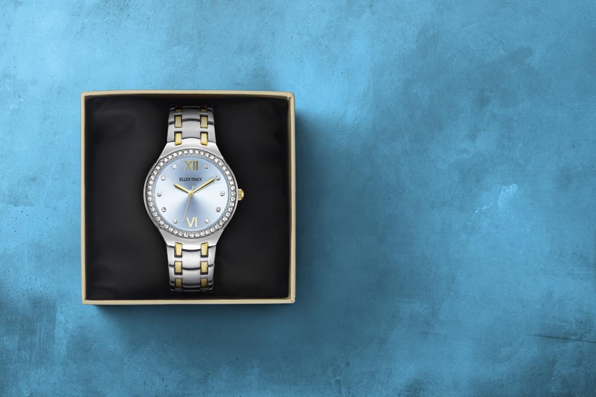 Ellen Tracy Womens Metal Bracelet Watch | Round Sunray Dial With Crystals | 34 MM