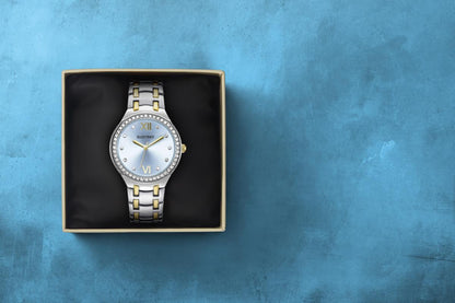 Ellen Tracy Womens Metal Bracelet Watch | Round Sunray Dial With Crystals | 34 MM