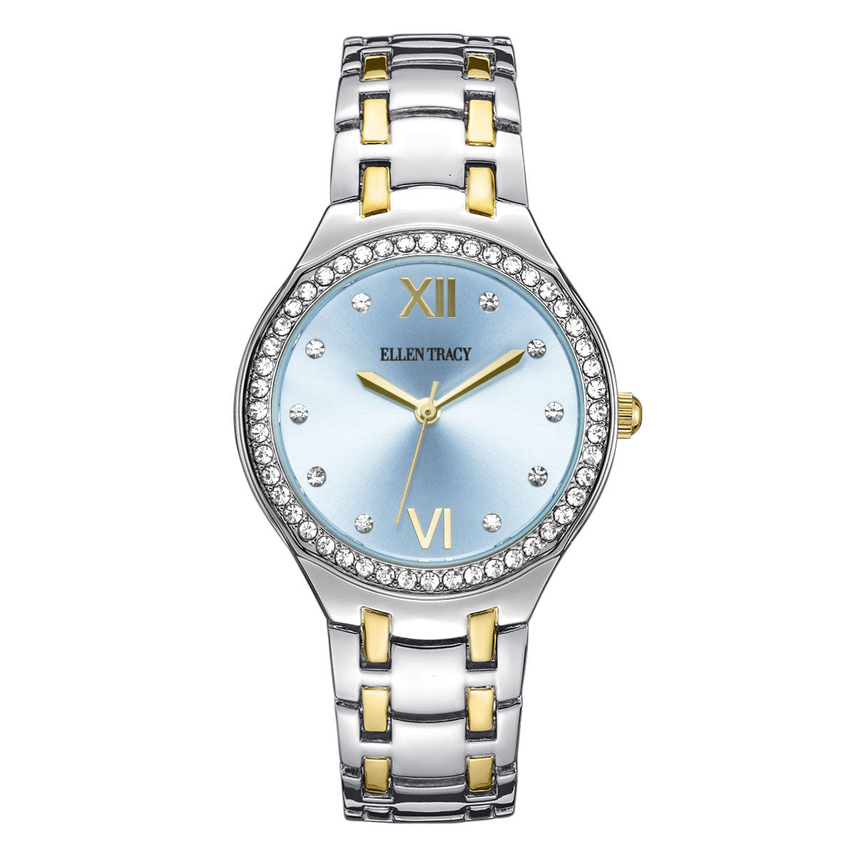 Ellen Tracy Womens Metal Bracelet Watch | Round Sunray Dial With Crystals | 34 MM