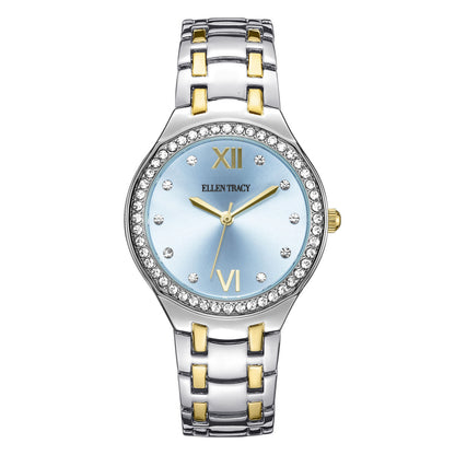 Ellen Tracy Womens Metal Bracelet Watch | Round Sunray Dial With Crystals | 34 MM