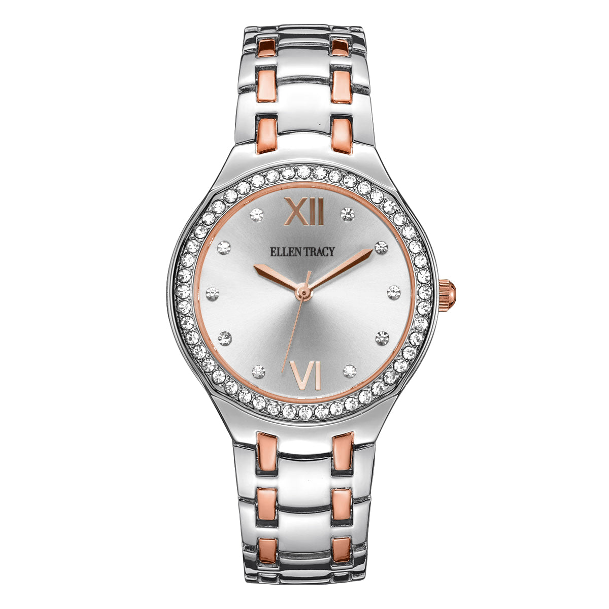 Ellen Tracy Womens Metal Bracelet Watch | Round Sunray Dial With Crystals | 34 MM