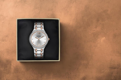 Ellen Tracy Womens Metal Bracelet Watch | Round Sunray Dial With Crystals | 34 MM