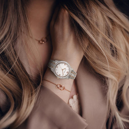 Ellen Tracy Womens Metal Bracelet Watch | Round Dail with Crystals | 36 MM
