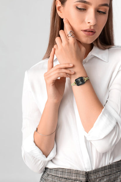 Ellen Tracy Womens Alloy Half Bangle Metal Watch | Octagon Dial | Faceted Crystals | 20 MM