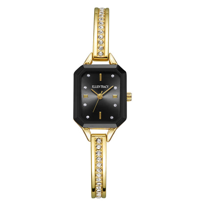 Ellen Tracy Womens Alloy Half Bangle Metal Watch | Octagon Dial | Faceted Crystals | 20 MM