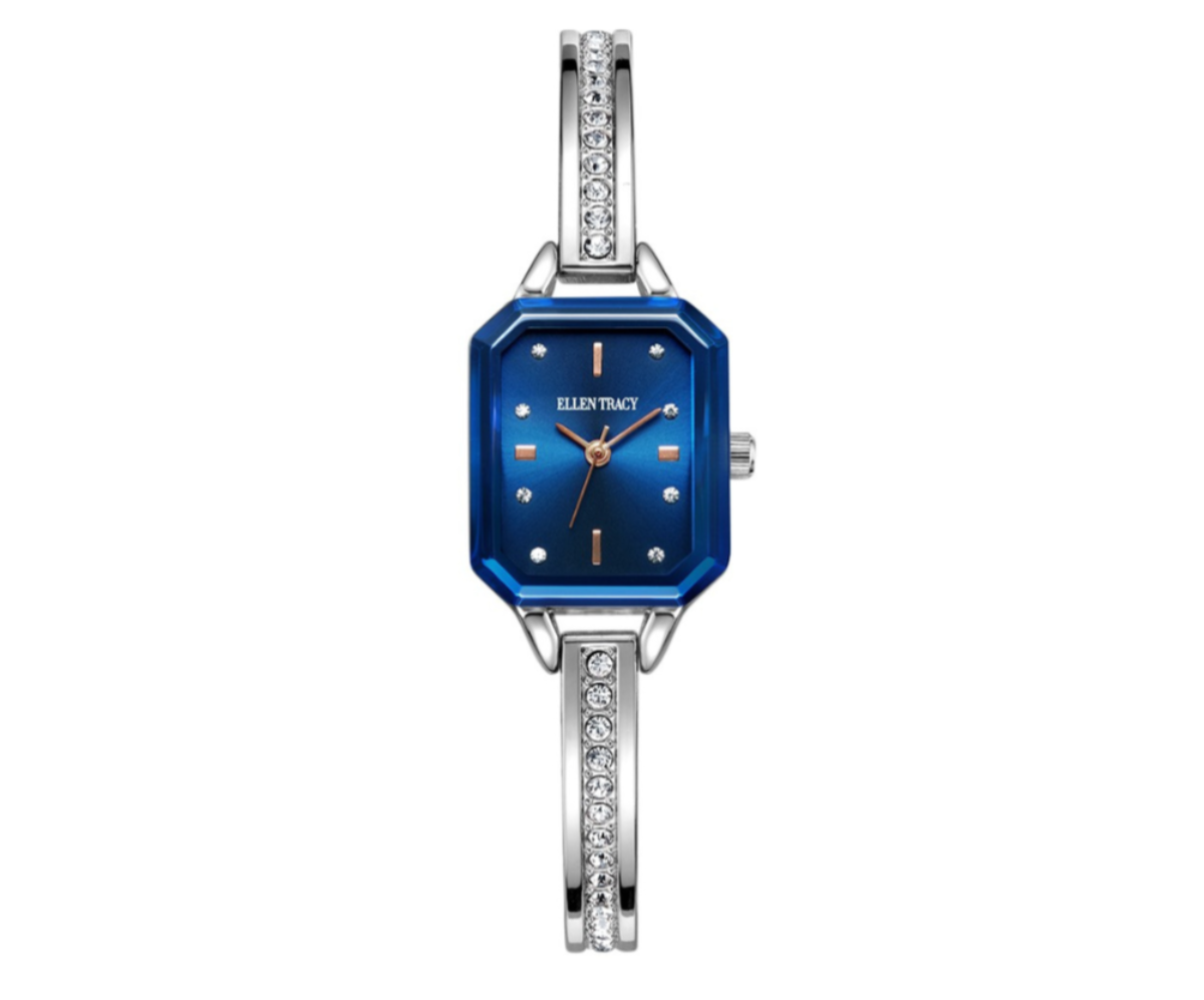 Ellen Tracy Womens Alloy Half Bangle Metal Watch | Octagon Dial | Faceted Crystals | 20 MM
