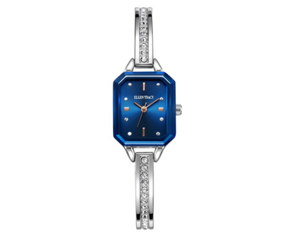 Ellen Tracy Womens Alloy Half Bangle Metal Watch | Octagon Dial | Faceted Crystals | 20 MM