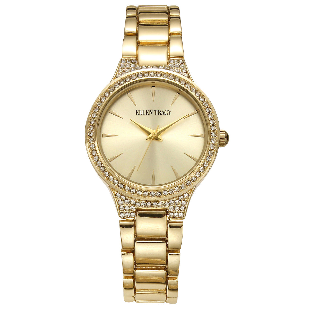 Ellen Tracy Womens Metal Bracelet Watch | Round Sunray Dial With Crystals | 33 MM