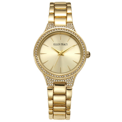 Ellen Tracy Womens Metal Bracelet Watch | Round Sunray Dial With Crystals | 33 MM