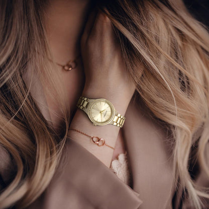 Ellen Tracy Womens Metal Bracelet Watch | Round Sunray Dial With Crystals | 33 MM