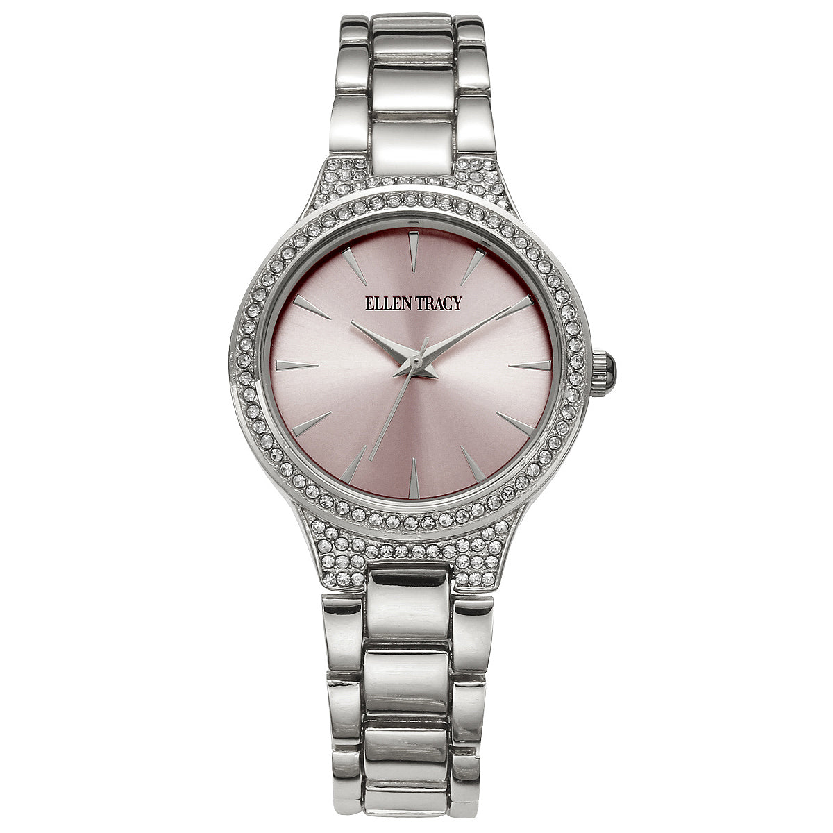 Ellen Tracy Womens Metal Bracelet Watch | Round Sunray Dial With Crystals | 33 MM