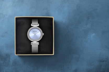 Ellen Tracy Womens Mesh Band Watch | Round Sunray Dial With Crystals | 30 MM