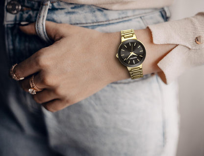 Ellen Tracy Diamond Collection Womens Metal Bracelet Watch | Round Sunray Dial With Crystals | 28 MM