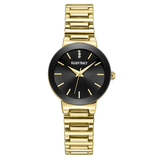 Ellen Tracy Diamond Collection Womens Metal Bracelet Watch | Round Sunray Dial With Crystals | 28 MM