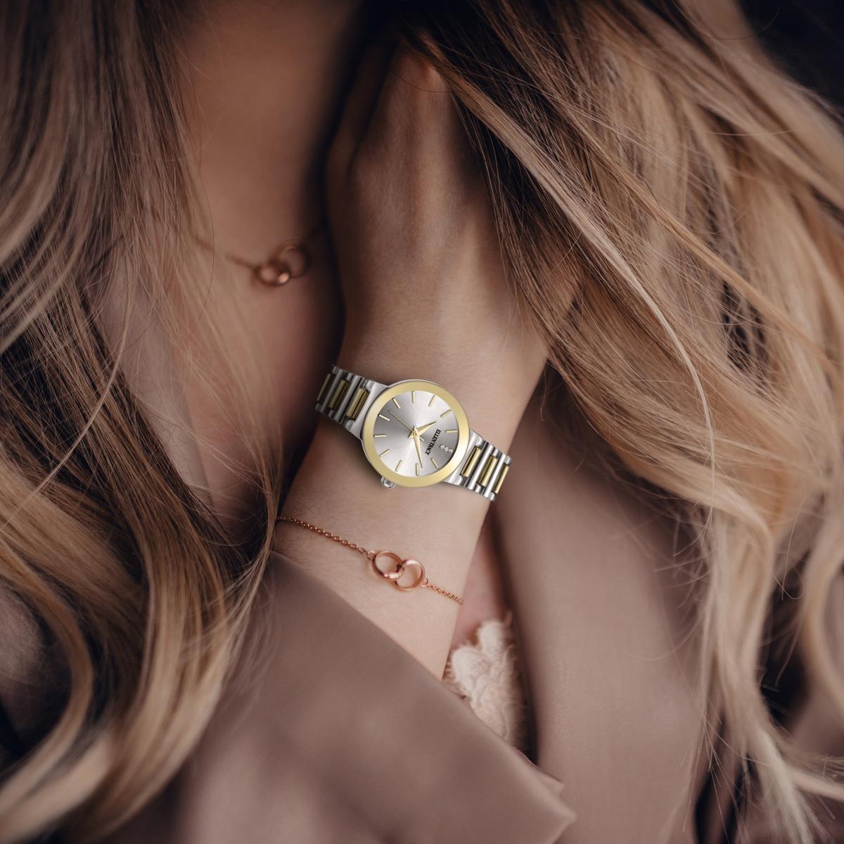 Ellen Tracy Diamond Collection Womens Metal Bracelet Watch | Round Sunray Dial With Crystals | 28 MM