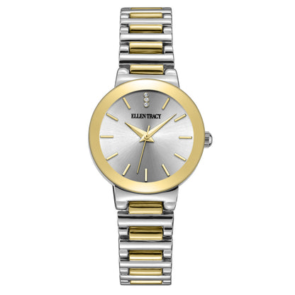 Ellen Tracy Diamond Collection Womens Metal Bracelet Watch | Round Sunray Dial With Crystals | 28 MM